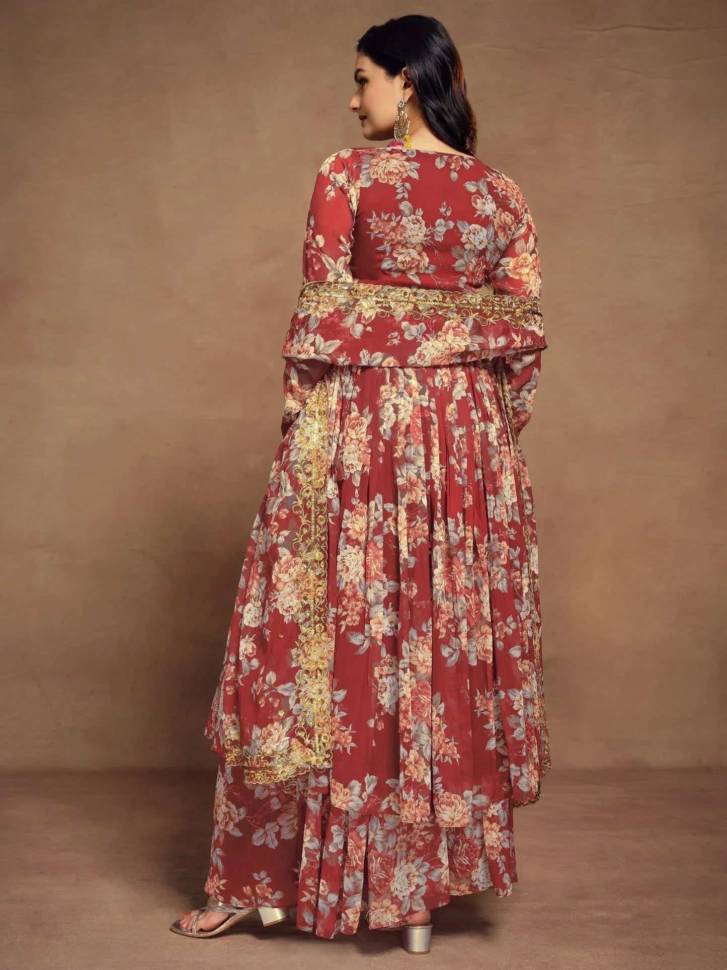 Floral Printed Chiffon Function Wear Palazzo Suit