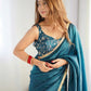 Teal Blue Tissue Silk Pre Stitched Saree With Blouse