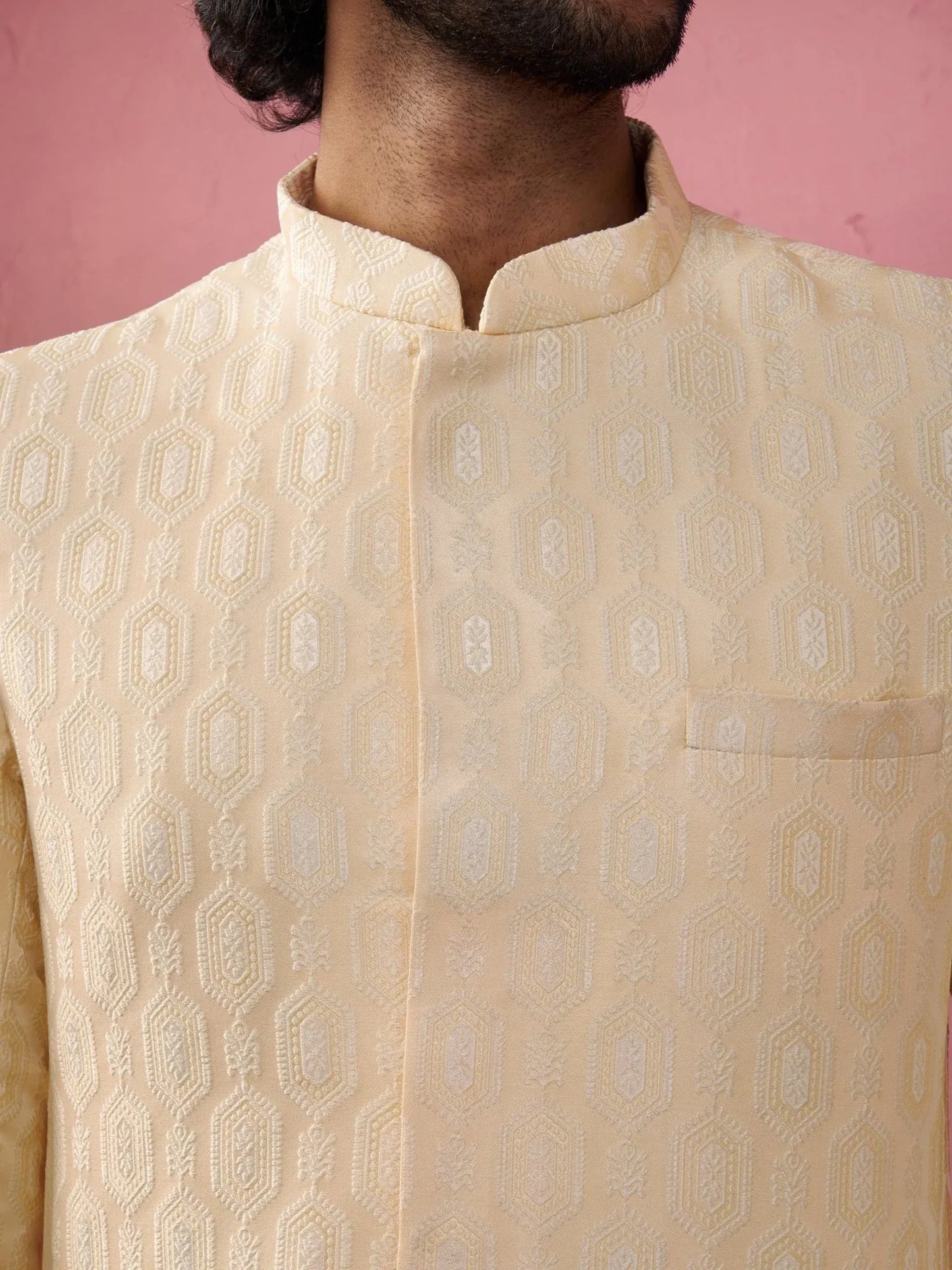 Men's Jacquard Indo-Western Kurta with Cream Trousers