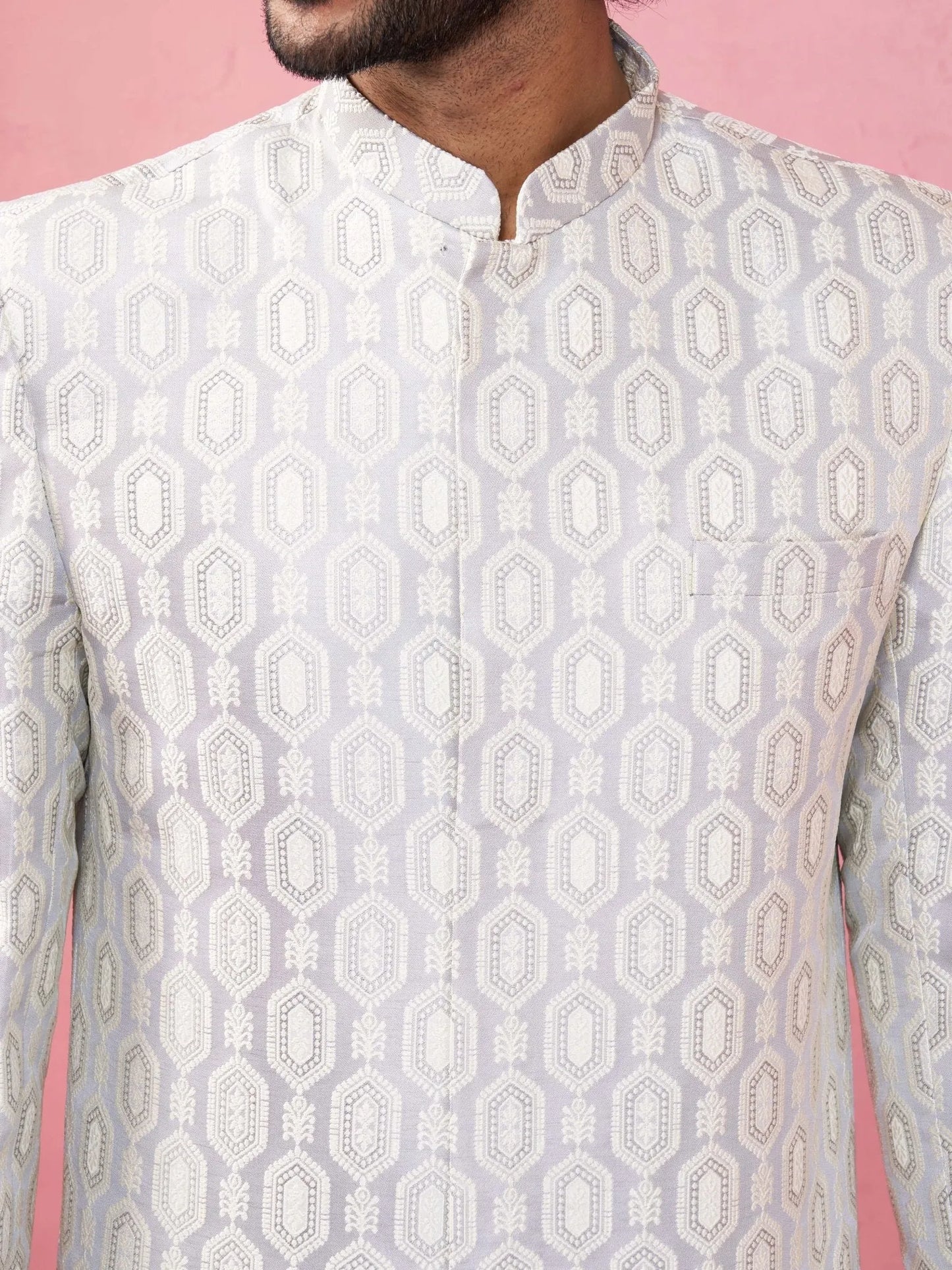 Men's Jacquard Indo-Western Kurta with Cream Trousers