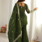 Green Zari Work Silk Mehendi Wear Palazzo Suit