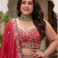 Adorable Red Embroidered Chinon Engagement Wear Plus Size Lehenga Choli