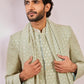 Men's Pista Green Rayon Indo Western, Pyjama & Dupatta Set