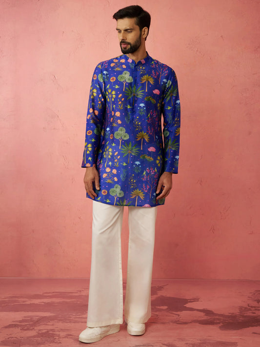 Floral Digital Print Band Collar Straight Kurta With Trousers