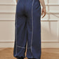 Womens Navy Blue V-Neck Cambric Crop Top with Joggers Yoga Pants