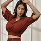 Womens Maroon V-Neck Cambric Crop Top with Joggers Yoga Pants