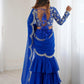 Blue Sequins Georgette Wedding Wear Lehenga Saree