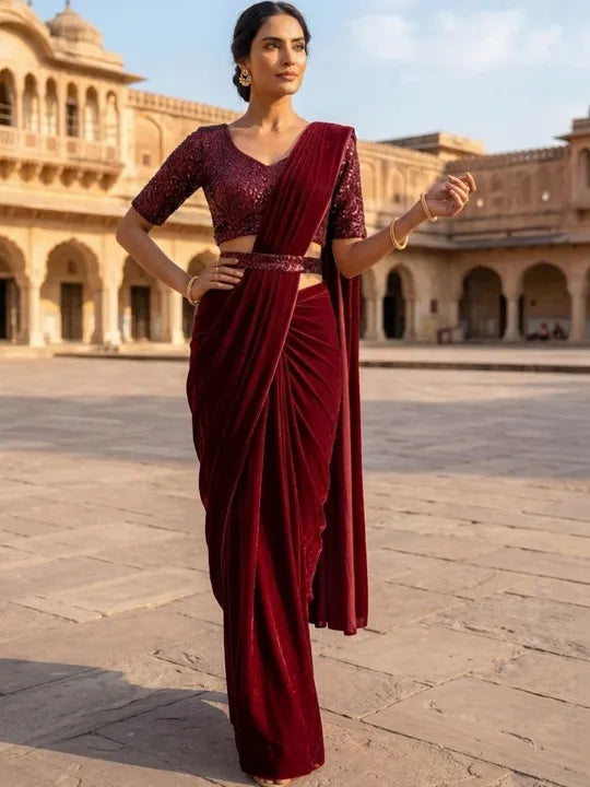 Sequinned Designer Saree with Sequinned Details
