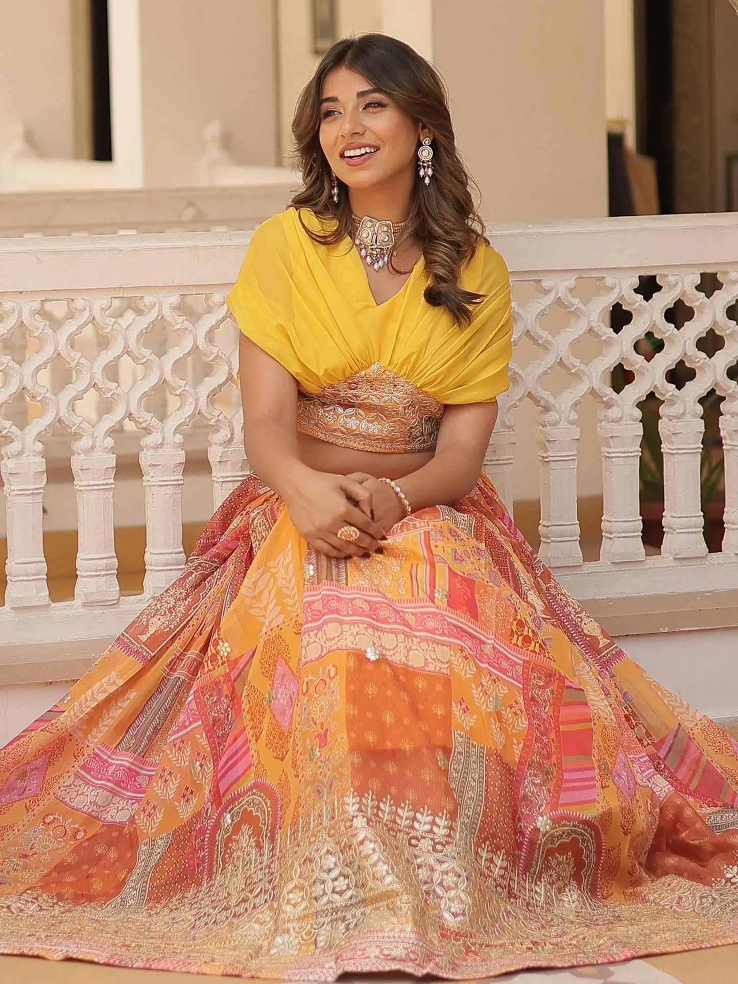 Digital Printed Silk Designer Crop Top Lehenga