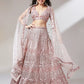 Rose gold and silver net mirror and sequins embroidery semi-stitched lehenga choli with dupatta for women, view 3