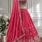 Adorable Red Embroidered Chinon Engagement Wear Plus Size Lehenga Choli
