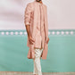 Men's Peach Rayon Indo Western And Pyjama & Dupatta Set