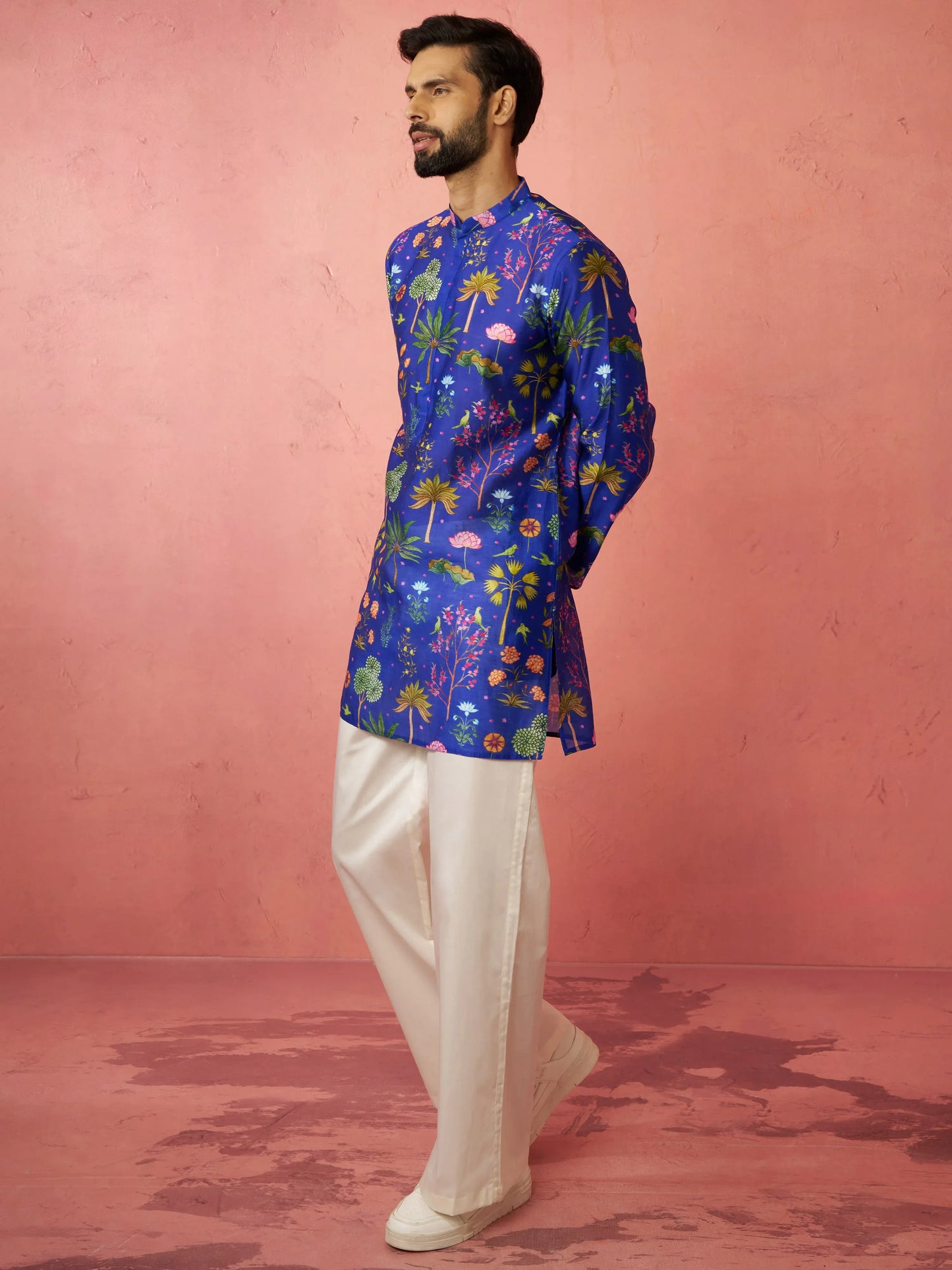 Floral Digital Print Band Collar Straight Kurta With Trousers