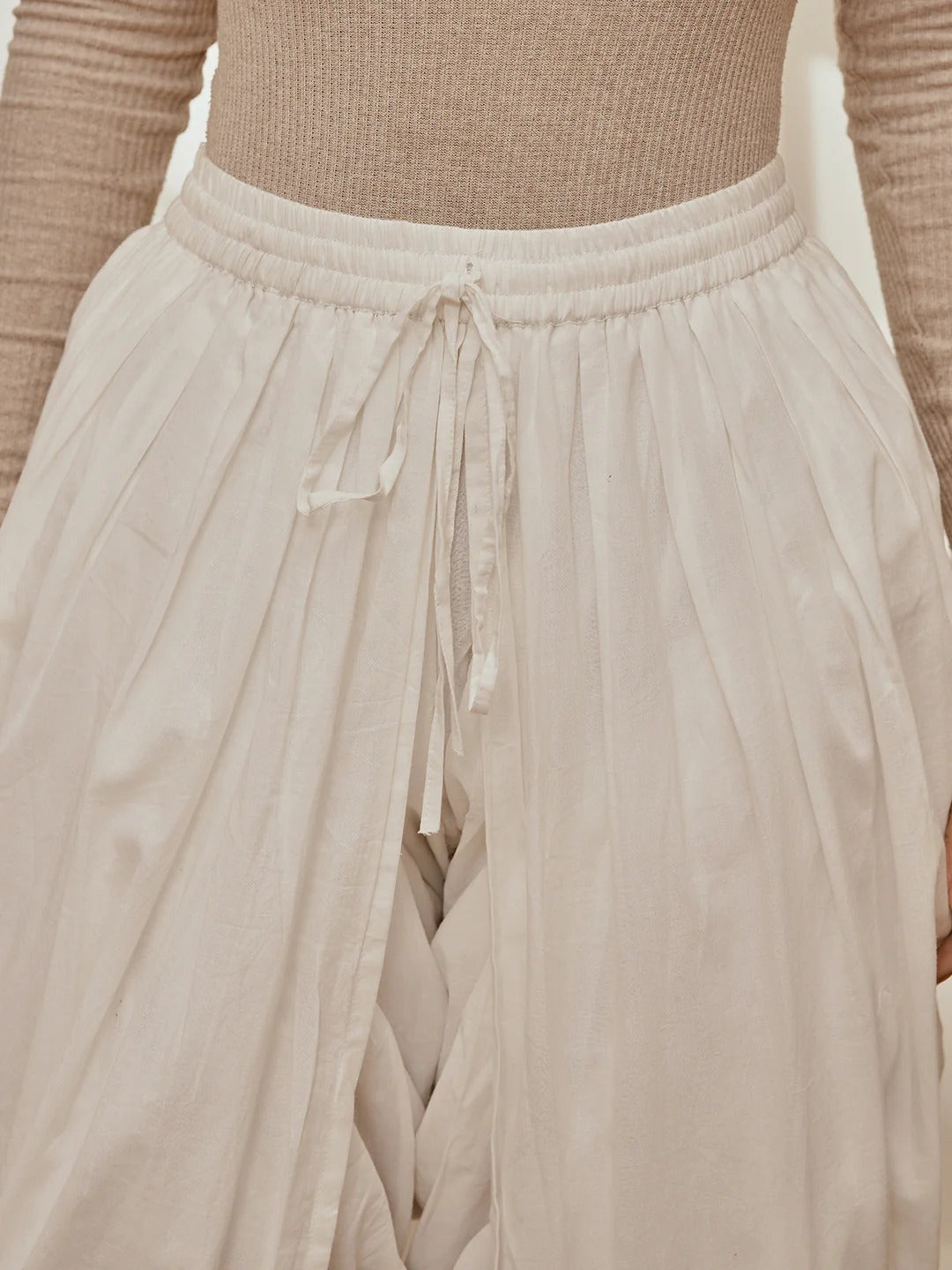 Womens White Cambric Cotton Dhoti Yoga Pants