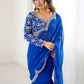 Blue Sequins Georgette Wedding Wear Lehenga Saree