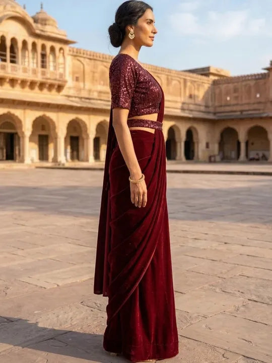 Sequinned Designer Saree with Sequinned Details