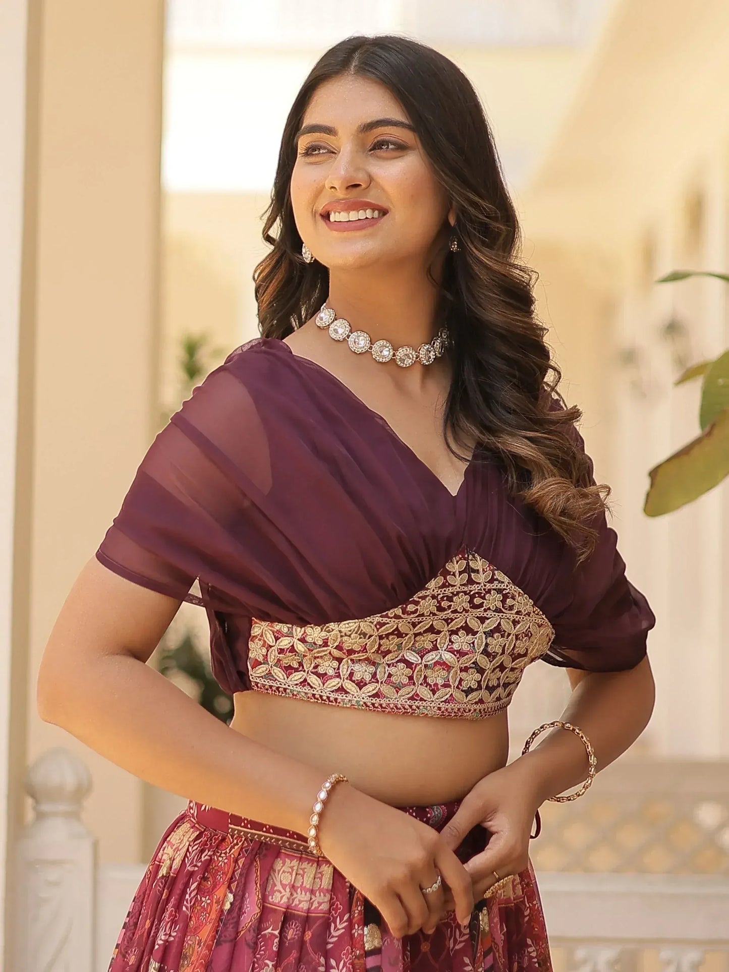 Digital Printed Silk Designer Crop Top Lehenga