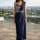 Navy Blue Sequinned Fusion Saree