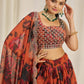 Stunning Orange Sequins Organza Party Wear Lehenga Choli With Dupatta