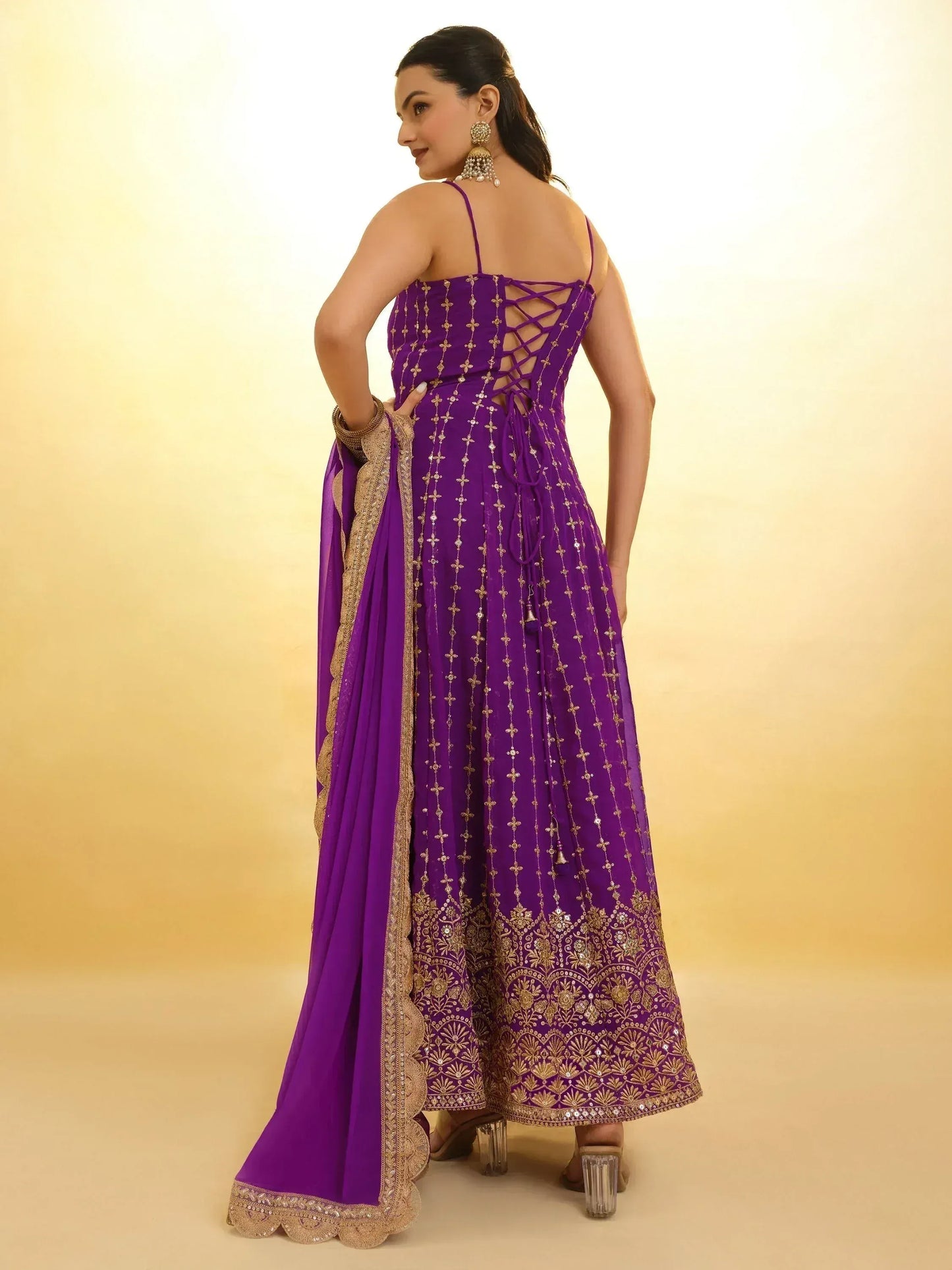 Stunning Purple Embroidered Georgette Designer Anarkali Suit