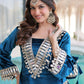 Teal blue and purple velvet mirror work sharara set for women, festive party wear, view 5