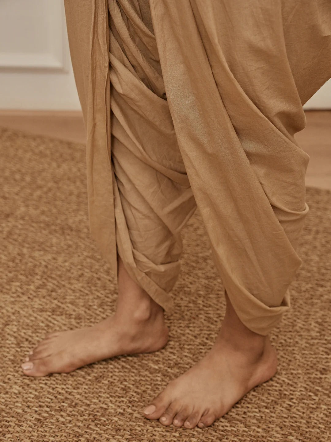 Womens Beige Cambric Cotton Dhoti Yoga Pants