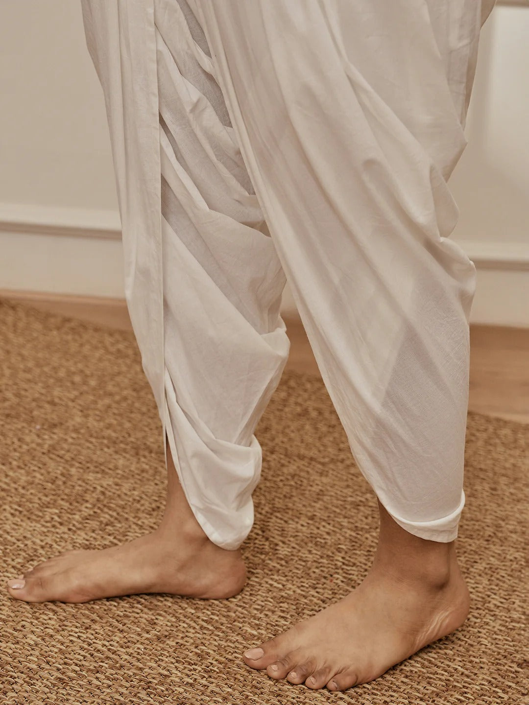 Womens White Cambric Cotton Dhoti Yoga Pants