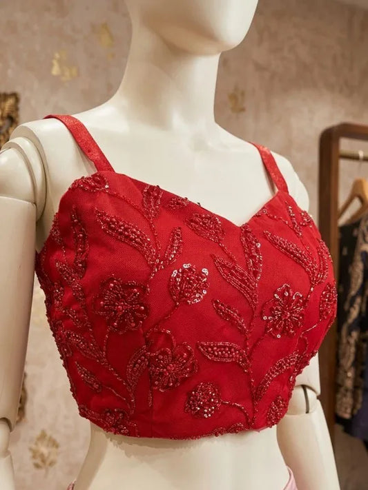 Red Sequin Embellished Party Wear Saree