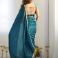 Teal Blue Tissue Silk Pre Stitched Saree With Blouse