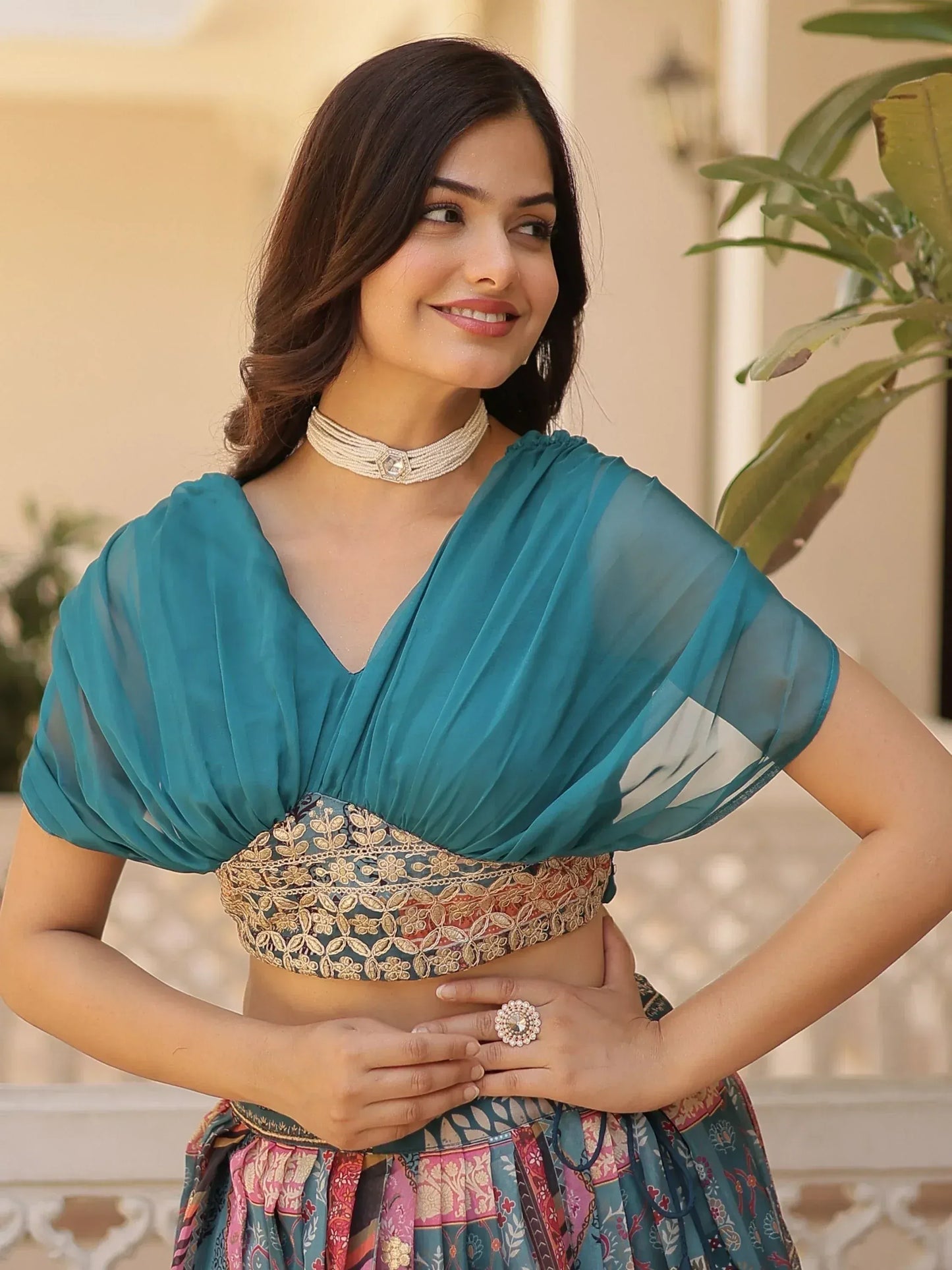 Digital Printed Silk Designer Crop Top Lehenga