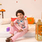 Boys Ethnic Pink Floral Printed Cotton Straight Fit Kurta Pyjama Set With Jacket