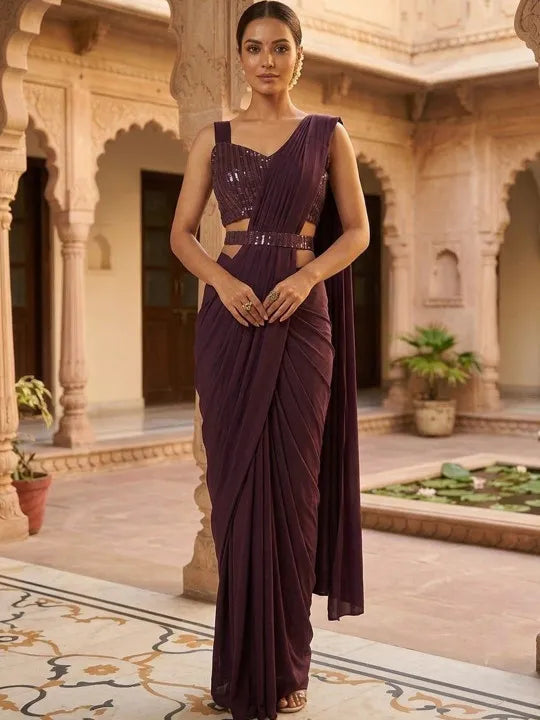 Alluring Purple Embellished Designer Saree