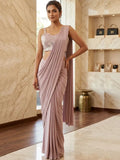 Mauve Embellished Embroidered Fusion Saree
