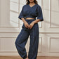 Womens Navy Blue V-Neck Cambric Crop Top with Joggers Yoga Pants