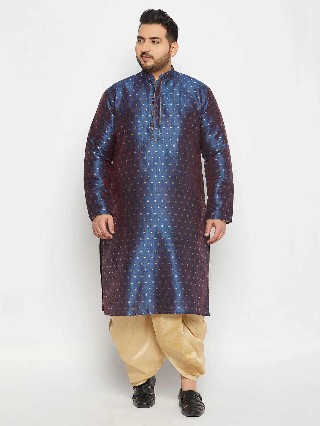 Men's Plus Size Zari Weaved Kurta Dhoti Set