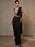 Silver Black Midnight Striped Designer Saree