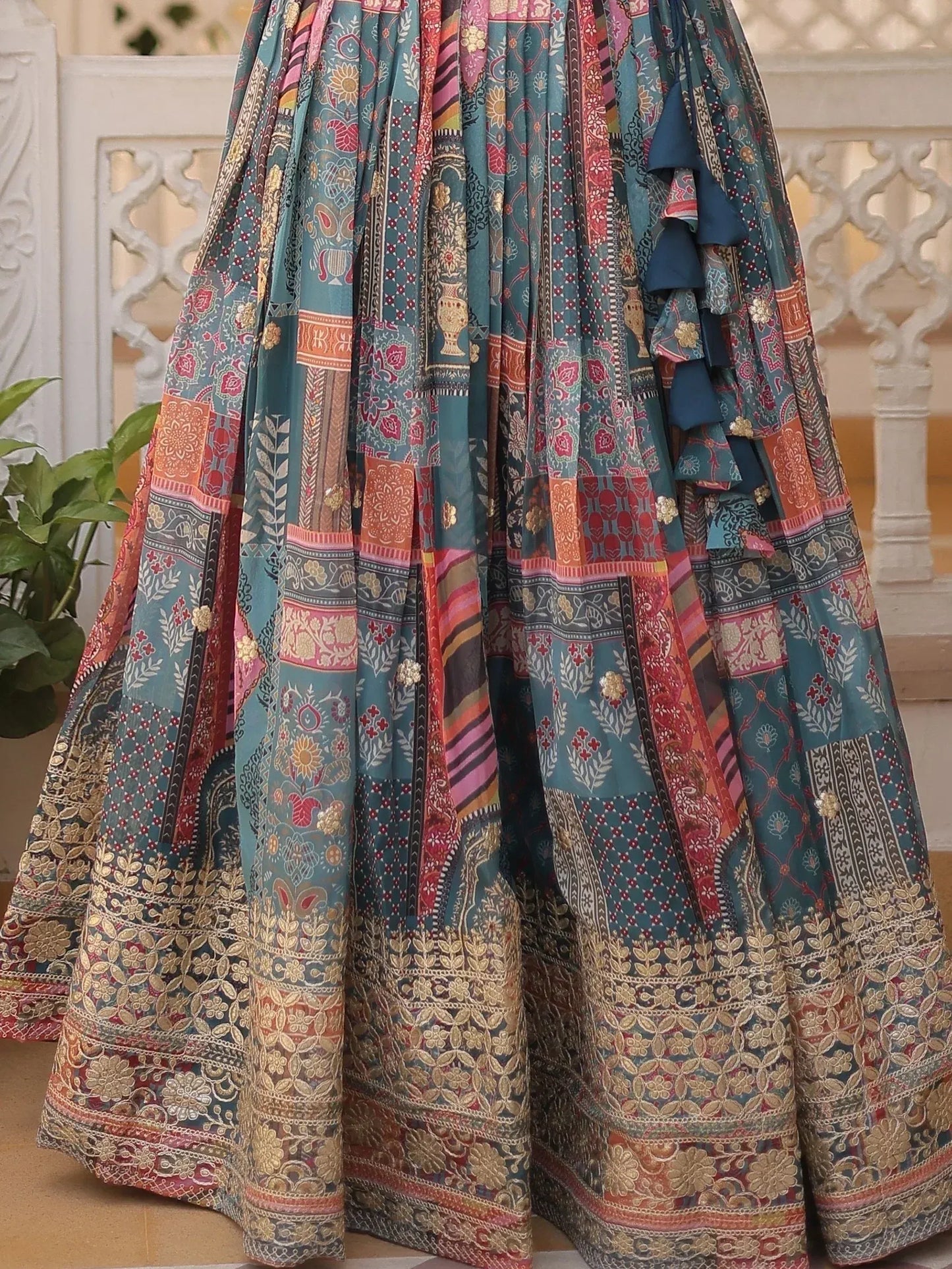 Digital Printed Silk Designer Crop Top Lehenga