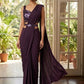 Dark Embellished Designer Saree in Midnight Blue & Wine Color