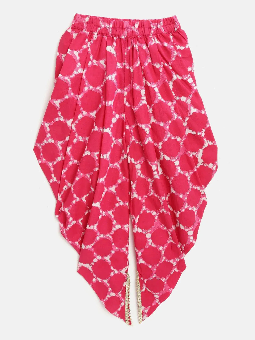 Girls Green & Pink Floral Printed Pure Cotton A-Line Kurti with Dhoti Pants