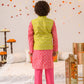 Boys Green & Mageta Ethnic Booti Print Cotton Straight Fit Kurta & Pyjama With Jacket