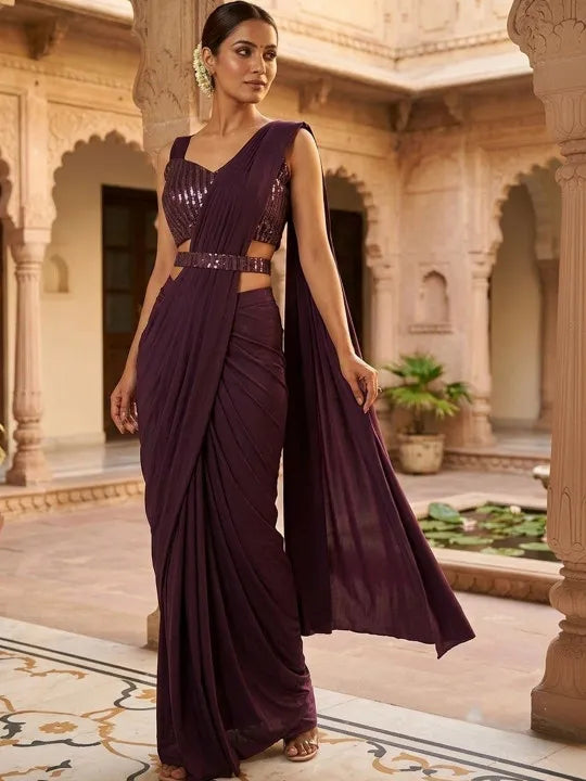 Alluring Purple Embellished Designer Saree