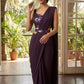Dark Embellished Designer Saree in Midnight Blue & Wine Color
