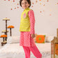 Boys Green & Mageta Ethnic Booti Print Cotton Straight Fit Kurta & Pyjama With Jacket