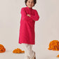 Boys Ethnic Magenta & White Embroidered Georgette Straight Fit Kurta Pyjama Set