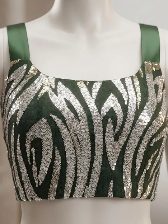 Olive Embroidered Pure Crepe Designer Saree
