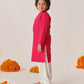 Boys Ethnic Magenta & White Embroidered Georgette Straight Fit Kurta Pyjama Set