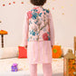 Boys Ethnic Pink Floral Printed Cotton Straight Fit Kurta Pyjama Set With Jacket