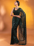 Green Sequins Georgette Party Wear Saree With Blouse