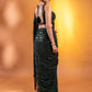Green Sequins Georgette Party Wear Saree With Blouse