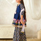 Girls Blue Ethnic Floral Print Cotton A-Line Kurta & Sharara With Dupatta